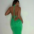 Open Back Slim Cami Strap Long Dresses - Shamz Glamour
